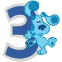 Embroidery design featuring Blues Clues theme for celebrating 3 years, ideal for children's apparel and decorations.