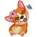 Corgi embroidery design showcasing a playful pup enjoying the outdoors, perfect for stitching on t-shirts and tote bags.
