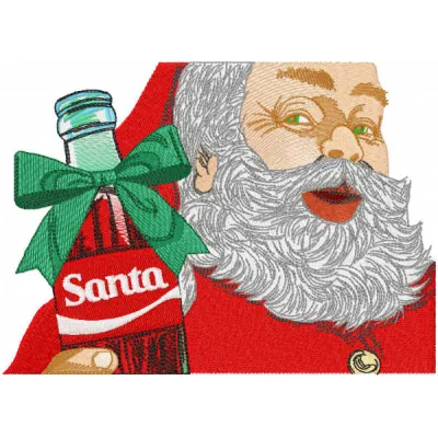 Preview of Santa present bottle embroidery design featuring festive Santa Claus motif for creative stitching projects.