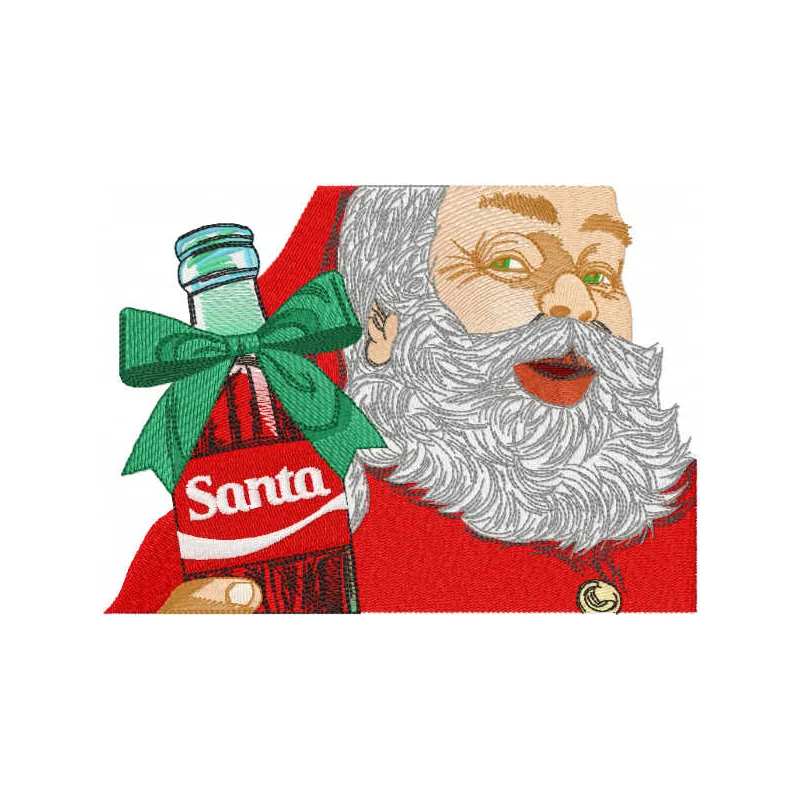 Preview of Santa present bottle embroidery design featuring festive Santa Claus motif for creative stitching projects.