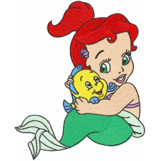 Baby Ariel with Flounder embroidery design - Embroidery Design