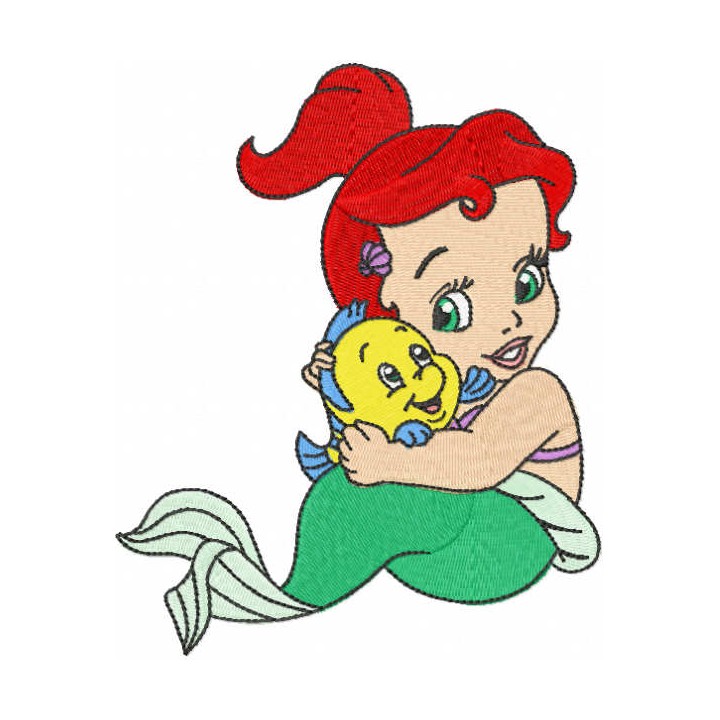 Baby Ariel with Flounder embroidery design - Embroidery Design