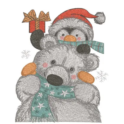 We bring gifts to friends embroidery design showcasing festive motifs, ideal for holiday stitching projects.