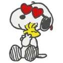 Snoopy loving Woodstock embroidery design showcasing a whimsical and heartfelt stitching pattern.