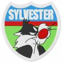 Sylvester badge embroidery design from Looney Tunes featuring a playful stitched motif for embellishing items.