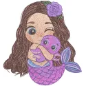 Mermaid and favorite octopus embroidery design preview, showcasing whimsical underwater stitching patterns.