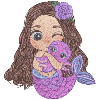 Mermaid and favorite octopus embroidery design - Embroidery Design