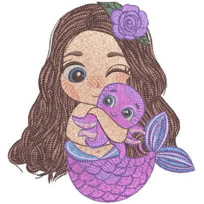 Mermaid and favorite octopus embroidery design preview, showcasing whimsical underwater stitching patterns.