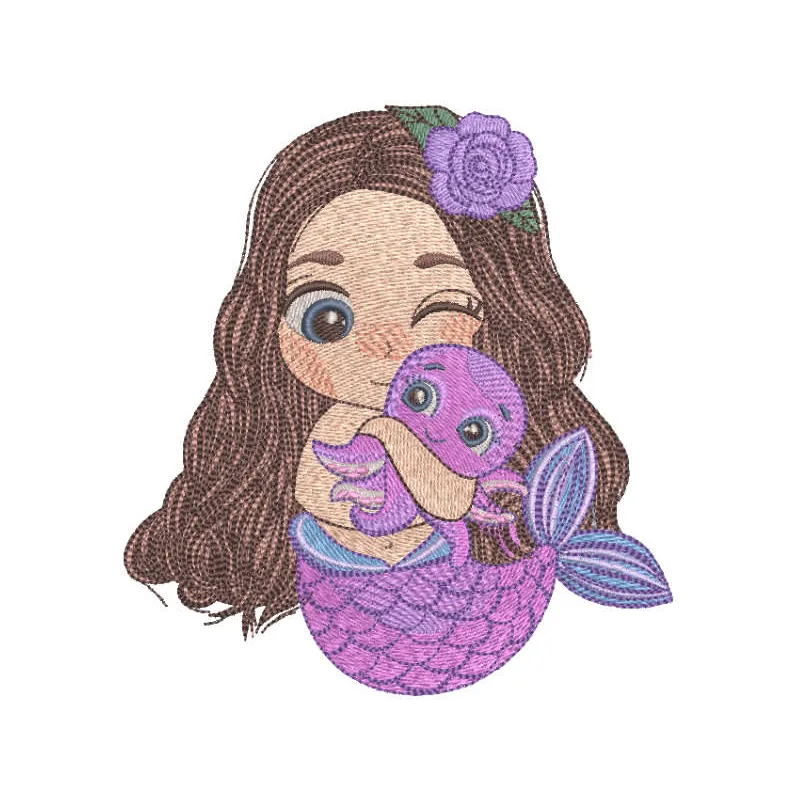 Mermaid and favorite octopus embroidery design preview, showcasing whimsical underwater stitching patterns.