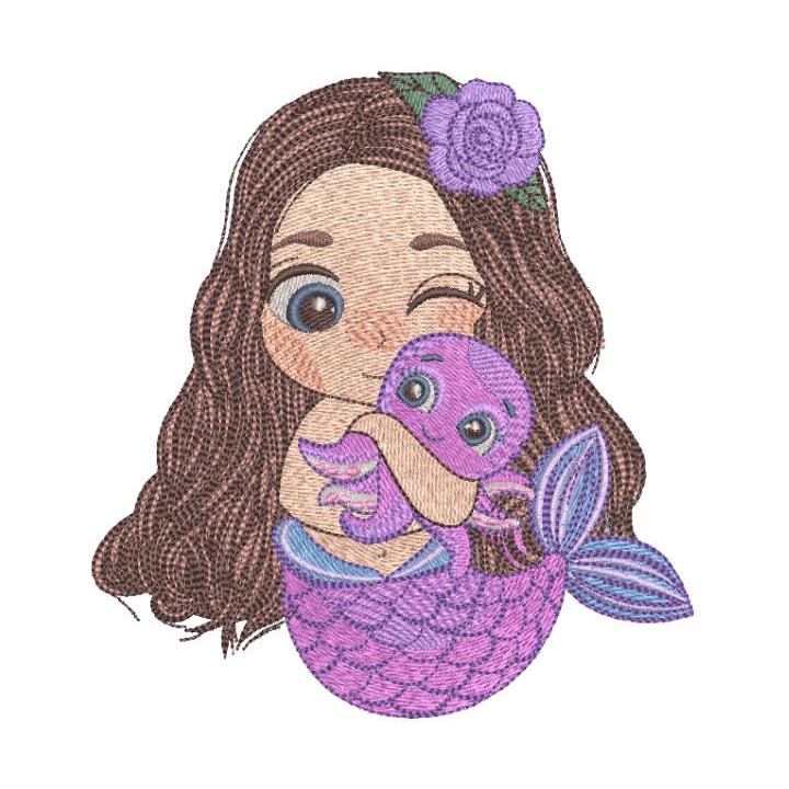 Mermaid and favorite octopus embroidery design - Embroidery Design