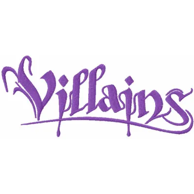 Villains script logo embroidery design preview showcasing intricate stitching patterns for creative projects.