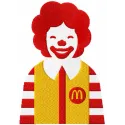 Ronald McDonald embroidery design showcasing a colorful stitched motif for fast food themed projects.