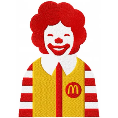Ronald McDonald embroidery design showcasing a colorful stitched motif for fast food themed projects.