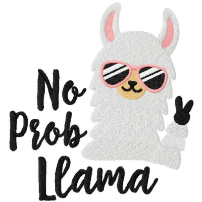 Preview of the No Prob Llama embroidery design featuring a whimsical llama motif, perfect for crafting projects.
