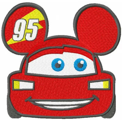 Lightning McQueen Mickey Mouse embroidery design featuring a fun, playful motif for creative stitching projects.