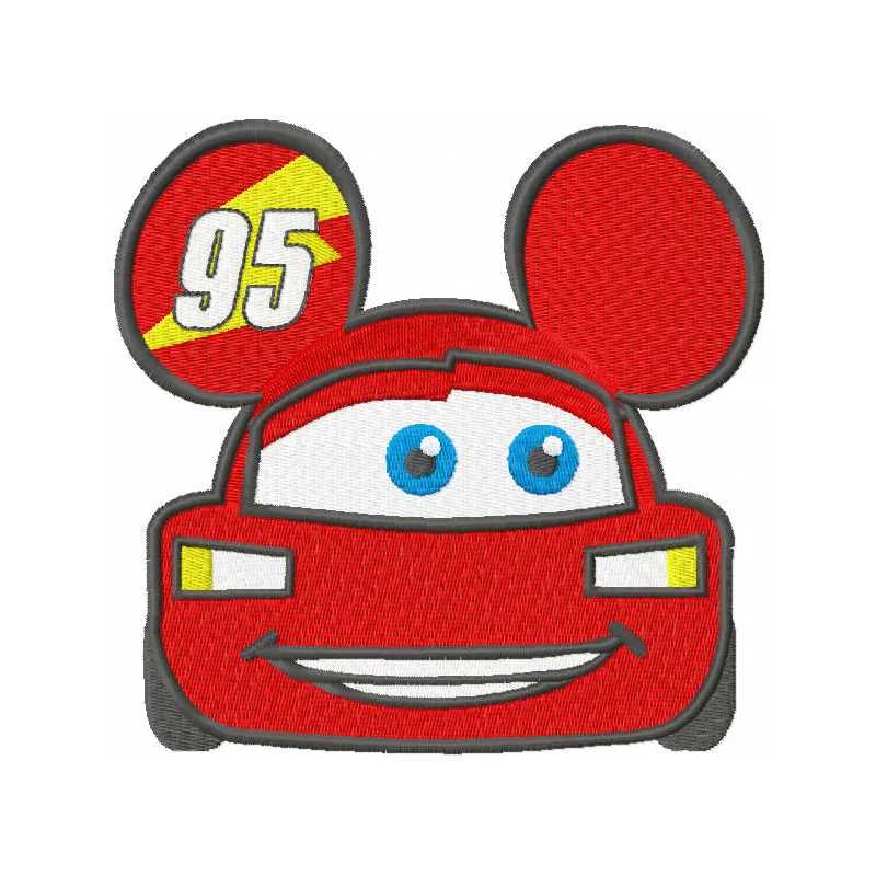 Lightning McQueen Mickey Mouse embroidery design featuring a fun, playful motif for creative stitching projects.