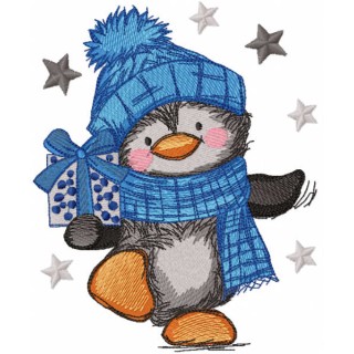 Penguin carries a gift embroidery design - Embroidery Design