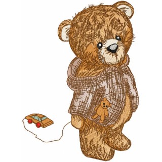 Teddy with toy car embroidery design - Embroidery Design