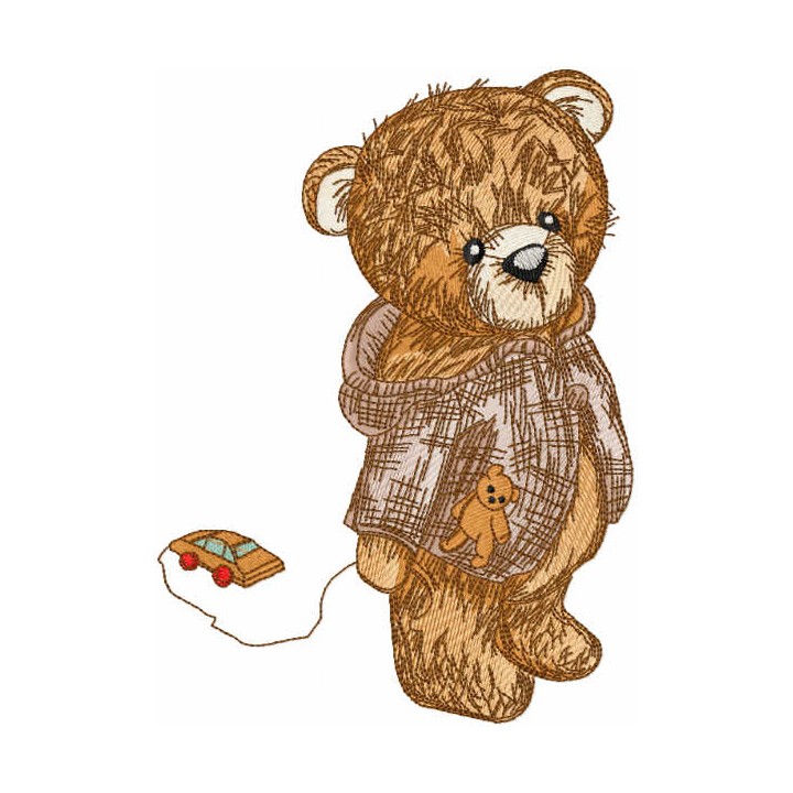 Teddy with toy car embroidery design - Embroidery Design