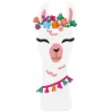 Llama with flowers embroidery design featuring a whimsical llama surrounded by colorful floral accents.