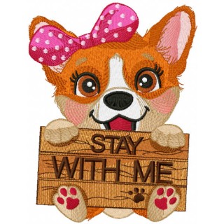 Corgi stay with me embroidery design - Embroidery Design
