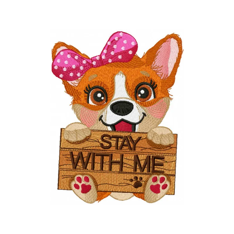 Preview of the 'Corgi Stay With Me' embroidery design featuring an adorable Corgi motif for dog lovers.