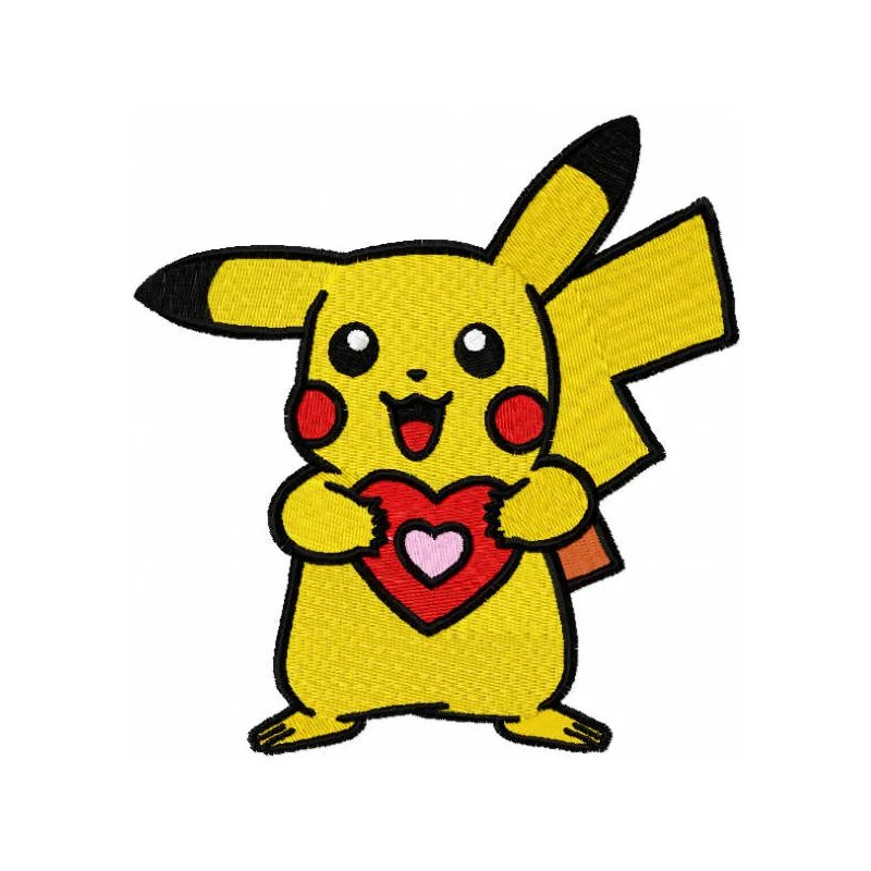 Embroidery design featuring a Pokemon surrounded by a heart, perfect for stitching on t-shirts or tote bags.