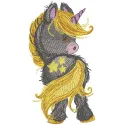 Adorable baby unicorn embroidery design featuring colorful details, perfect for stitching on baby onesies or blankets.