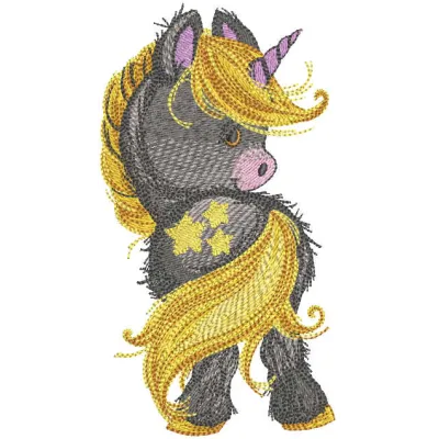 Adorable baby unicorn embroidery design featuring colorful details, perfect for stitching on baby onesies or blankets.