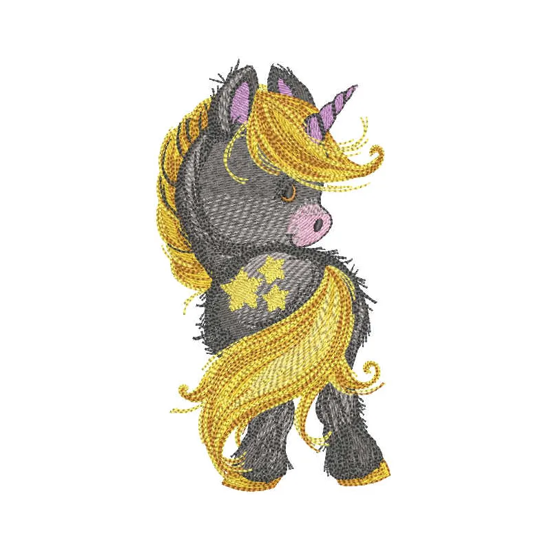 Adorable baby unicorn embroidery design featuring colorful details, perfect for stitching on baby onesies or blankets.