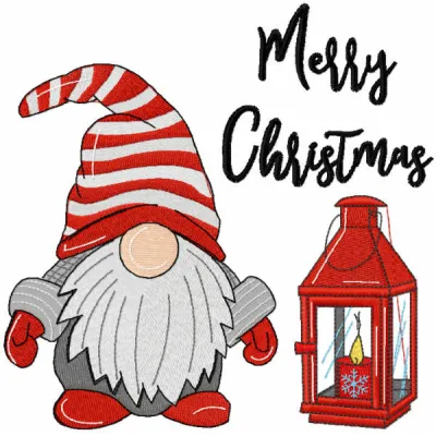 Dwarf with Christmas candle embroidery design showcasing a festive stitched motif for holiday projects.