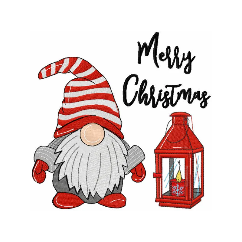 Dwarf with Christmas candle embroidery design showcasing a festive stitched motif for holiday projects.