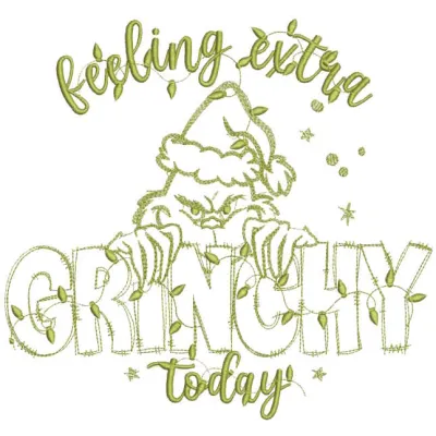 Preview of 'Christmas Feeling Extra Grinchy Today' embroidery design from Dr. Seuss collection.