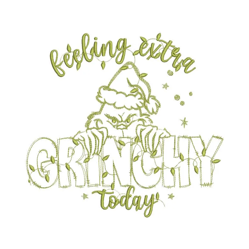 Preview of 'Christmas Feeling Extra Grinchy Today' embroidery design from Dr. Seuss collection.