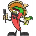 Embroidery design featuring a humorous Mexican chili motif, perfect for kitchen and cooking projects.