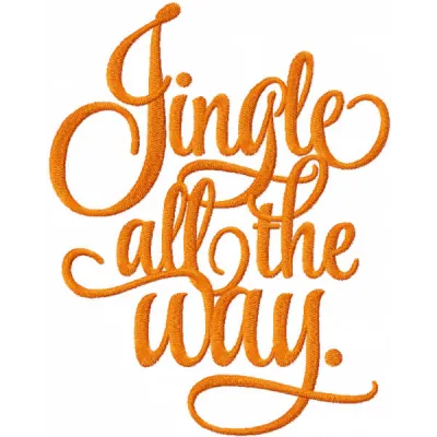 Jingle all the way embroidery design featuring festive lettering, ideal for holiday stitching on t-shirts or tote bags.