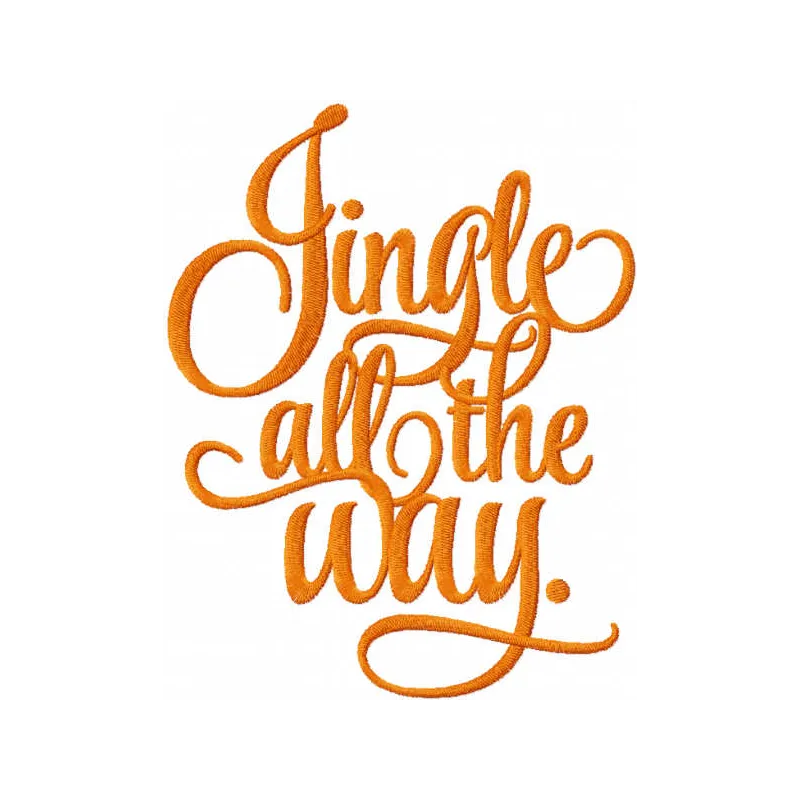 Jingle all the way embroidery design featuring festive lettering, ideal for holiday stitching on t-shirts or tote bags.