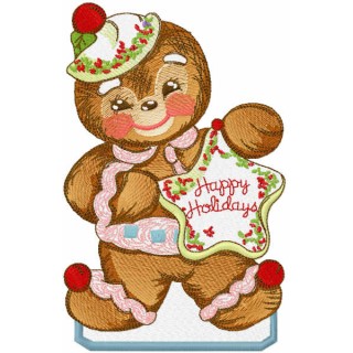 Happy Holidays gingerbread embroidery design - Embroidery Design