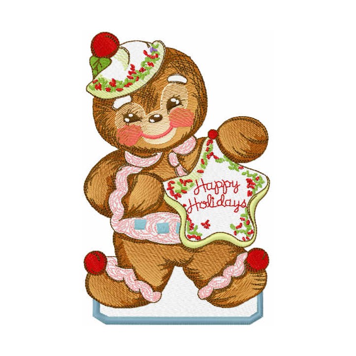 Happy Holidays gingerbread embroidery design - Embroidery Design