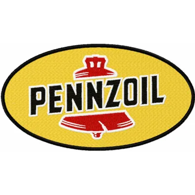 Pennzoil logo embroidery design preview showcasing intricate stitching for auto and moto enthusiasts.