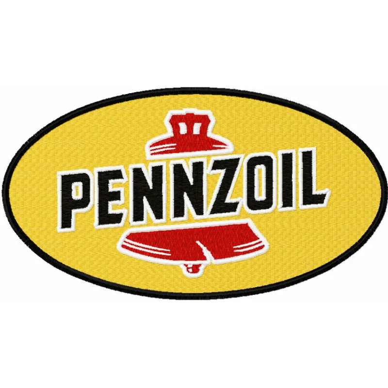 Pennzoil logo embroidery design preview showcasing intricate stitching for auto and moto enthusiasts.