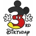 Third birthday Mickey embroidery design featuring playful numbers, ideal for celebrating a child's special day.