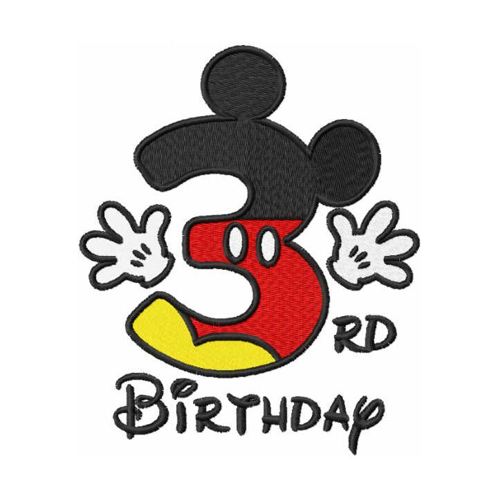 Third birthday Mickey embroidery design - Embroidery Design