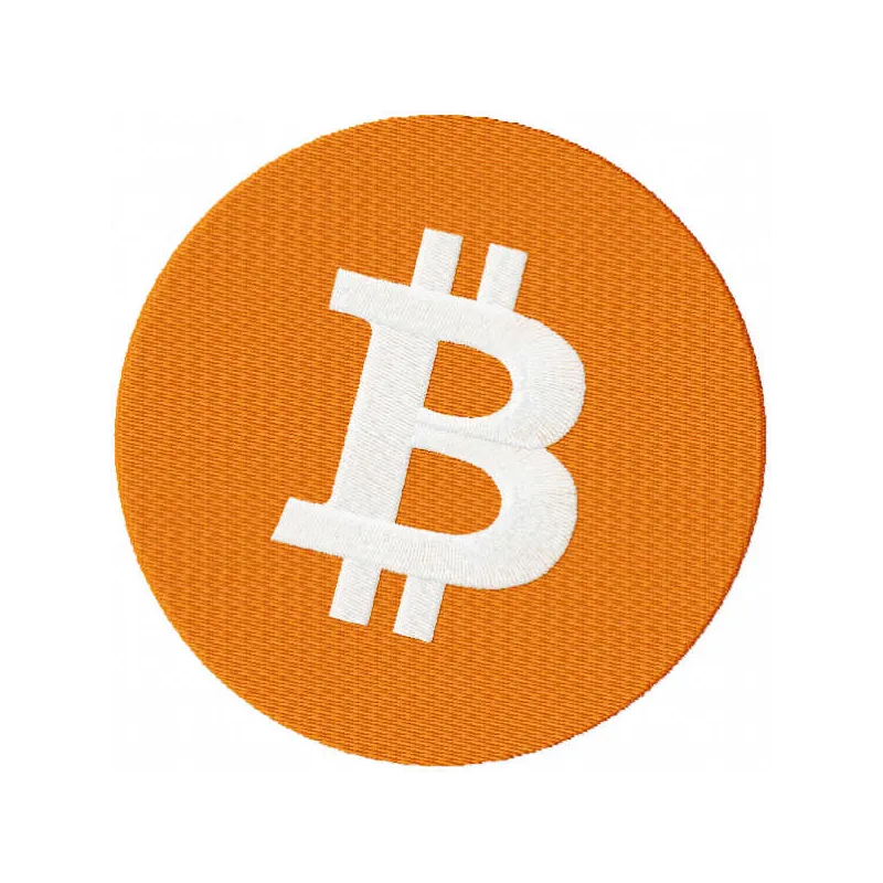 Bitcoin logo embroidery design showcasing the iconic symbol, perfect for stitching on apparel and accessories.