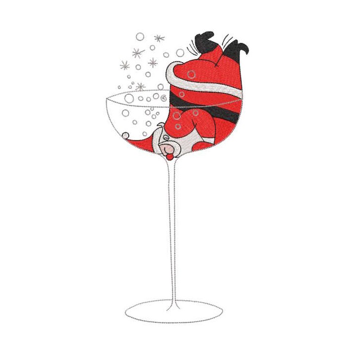 Santa Claus in a Glass of Champagne embroidery design - Embroidery Design