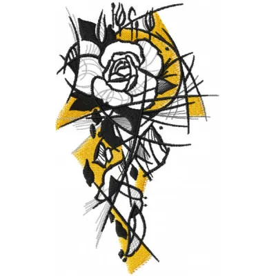 Greyscale sketch rose embroidery design showcasing intricate floral details for various stitching projects.