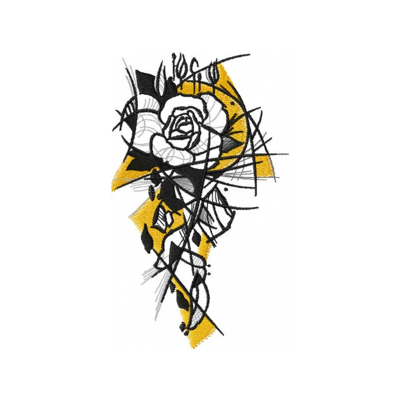 Greyscale sketch rose embroidery design showcasing intricate floral details for various stitching projects.