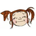 Embroidery design of a cheerful girl's face, showcasing a playful expression for creative stitching projects.