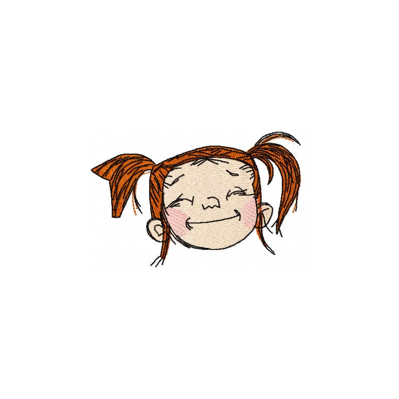 Embroidery design of a cheerful girl's face, showcasing a playful expression for creative stitching projects.