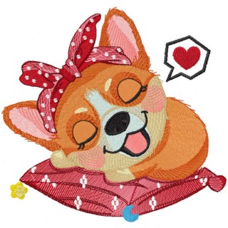 Sleeping dreaming corgi embroidery design - Embroidery Design